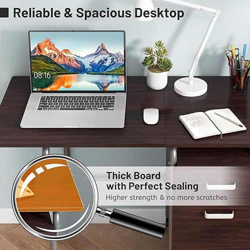 Miniatura 4 de Giantex Escritorio plegable para espacio pequeño, escritorio de oficina en casa rodante con 3 cajones y ruedas universales con cerradura, escritorio