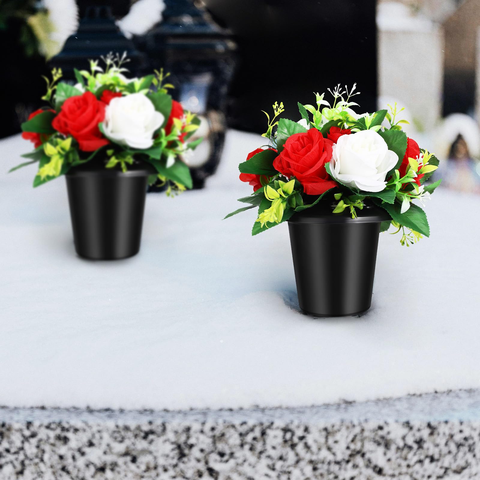Fiori Artificiali in Vaso per Cimitero 2 Pezzi Composizioni Floreali da Esterno Resistenti Piccole Decorazioni per Tombe e Monumenti Commemorativi