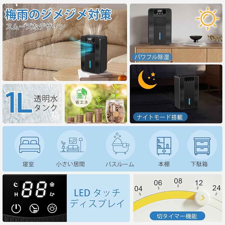 Amazon | Boweer 除湿機 小型 除湿器 1000ml大容量 卓上 ぺ