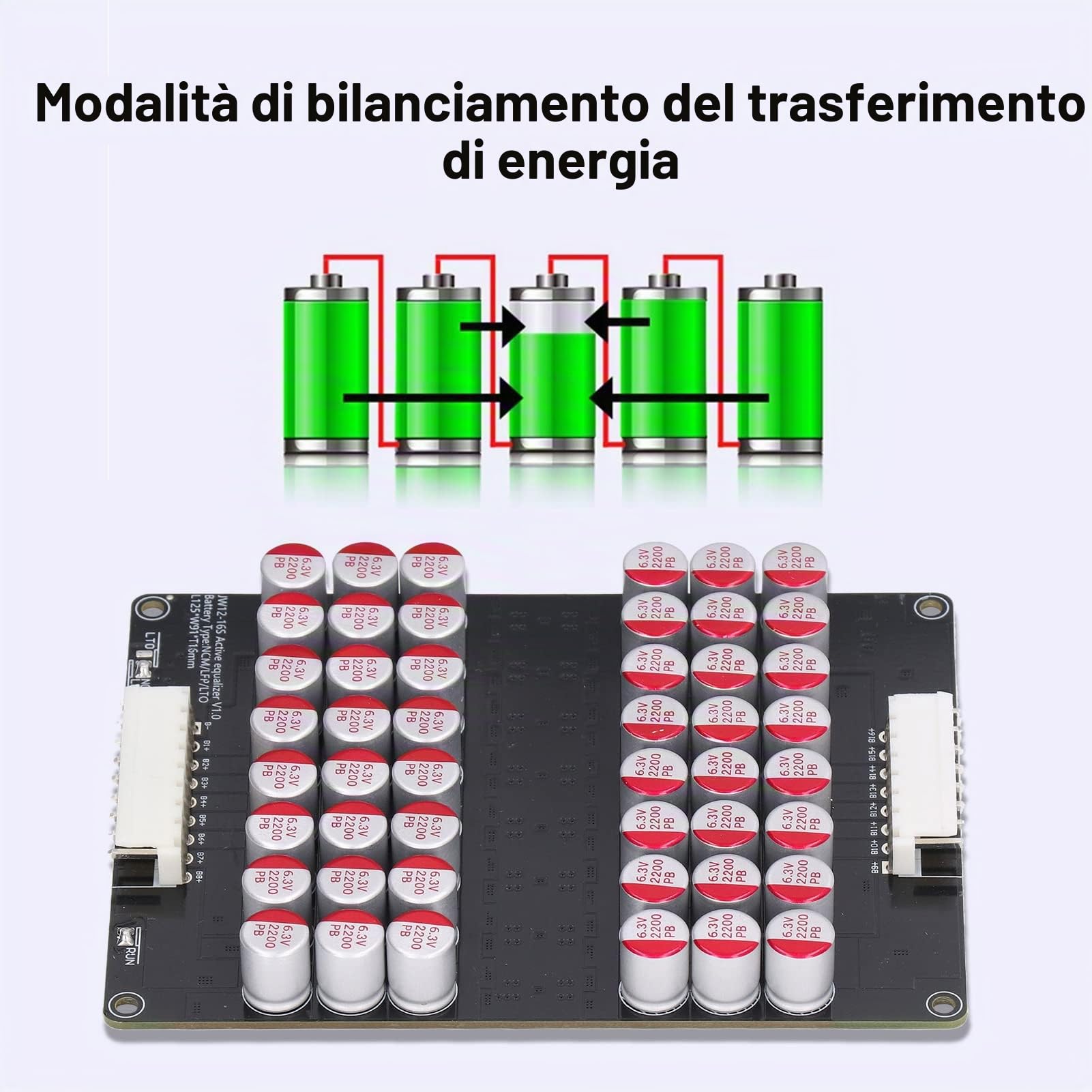 Equalizzatore Attivo della Batteria da 12S a 16S, Equalizzatore Attivo di Energia della Batteria Lipo Al Litio Lifepo4, Equalizzatore da 1,8 V a 4,5 V da 0 a 5,5 A Scheda Lipo Al Litio Lifepo4 Agli Io