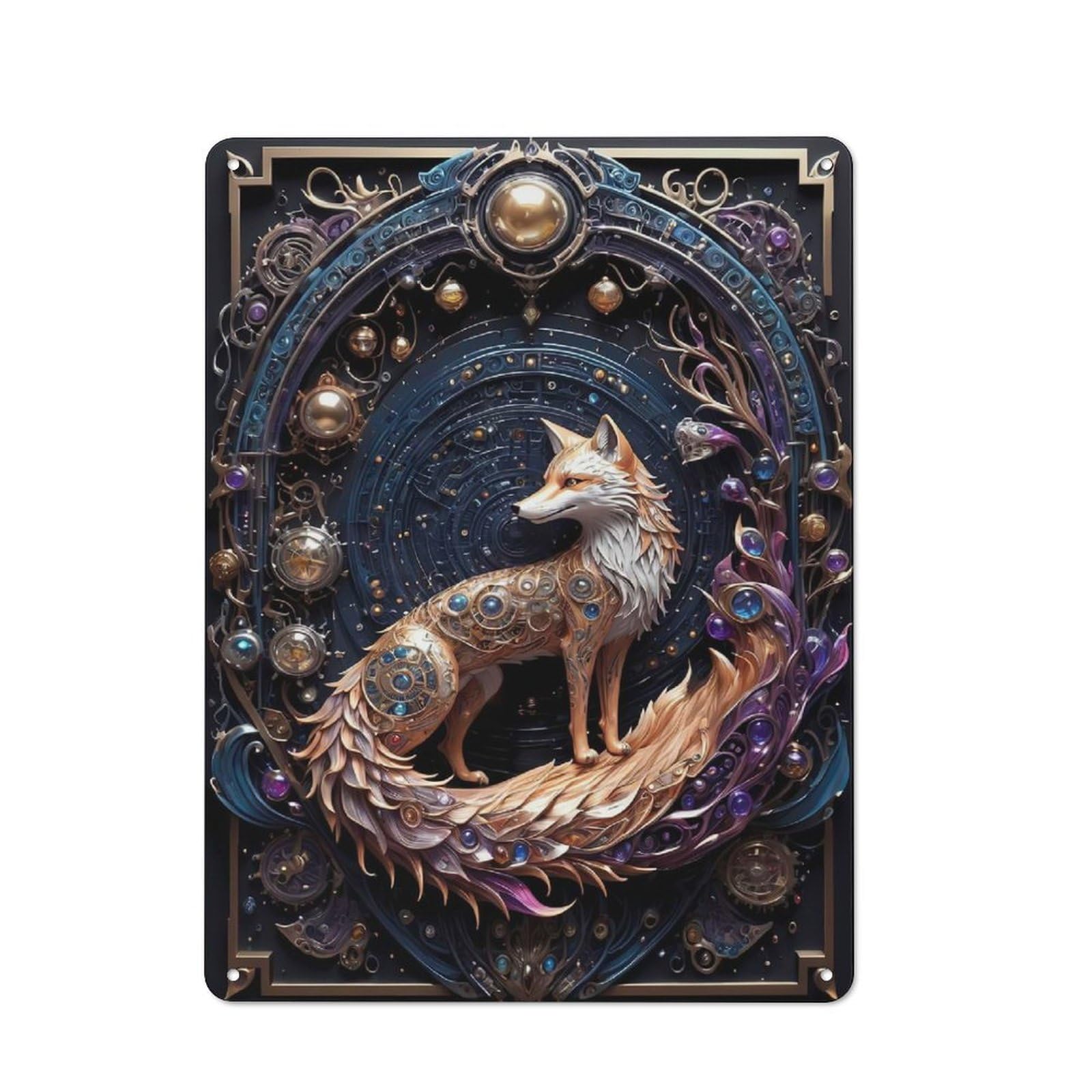 Junmoney Style-12 Mythical Red Fox Art Deco Vintage Tin Sign 40X30cm, Vintage Diner Style Decor For Kitchen, Cafe, Pantry Or Dining Room