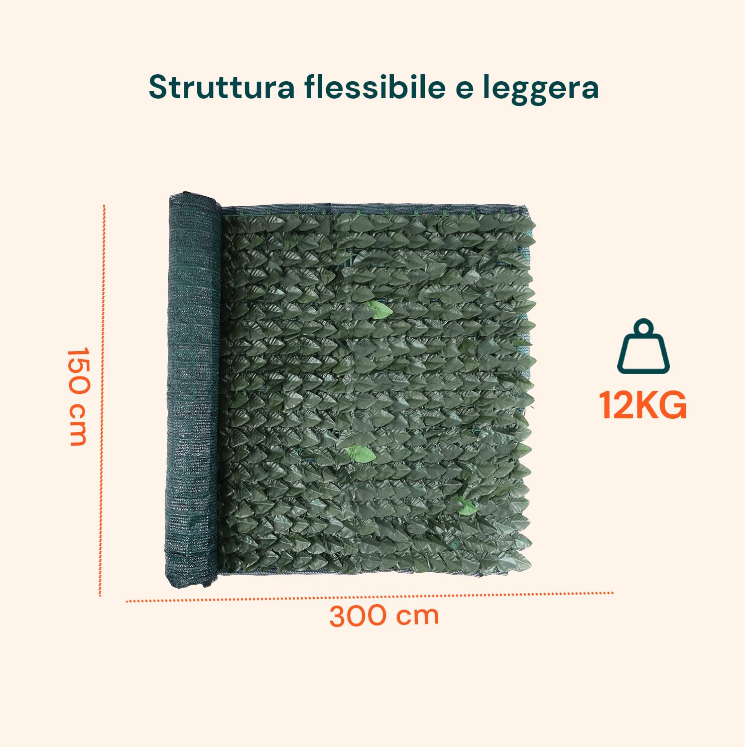 Siepe Artificiale da Esterno 150x300 cm con Foglie Lauro in PVC e Rete Ombreggiante – Frangivista per Recinzione Giardino, Copri Ringhiera Balcone