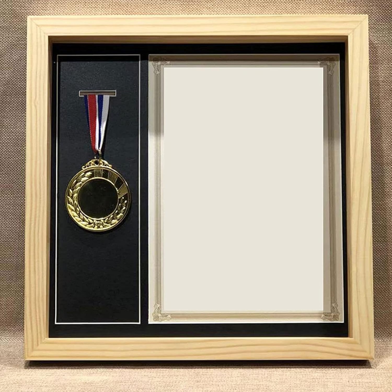 Ramka Do Wyświetlania Medali Medal Sportowy 3d Box Ramki Do Zdjęć Z Certyfikatem Spersonalizowany Tytuł, Wood Color, 1 Medal + A4 certificate