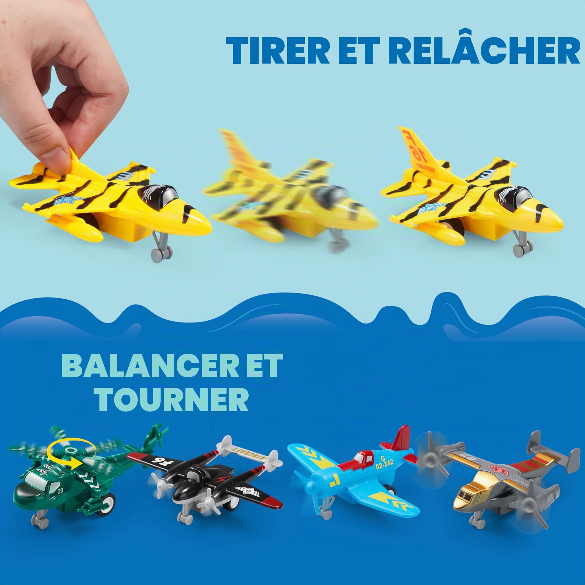 JOYIN 16 Pièces d'Avion à Tirer, Ensemble de Jeu pour Garçons, Comprenant Hélicoptère, Avion à Réaction, Cadeaux pour Tout-Petits et Enfants de 2 à 8 Ans