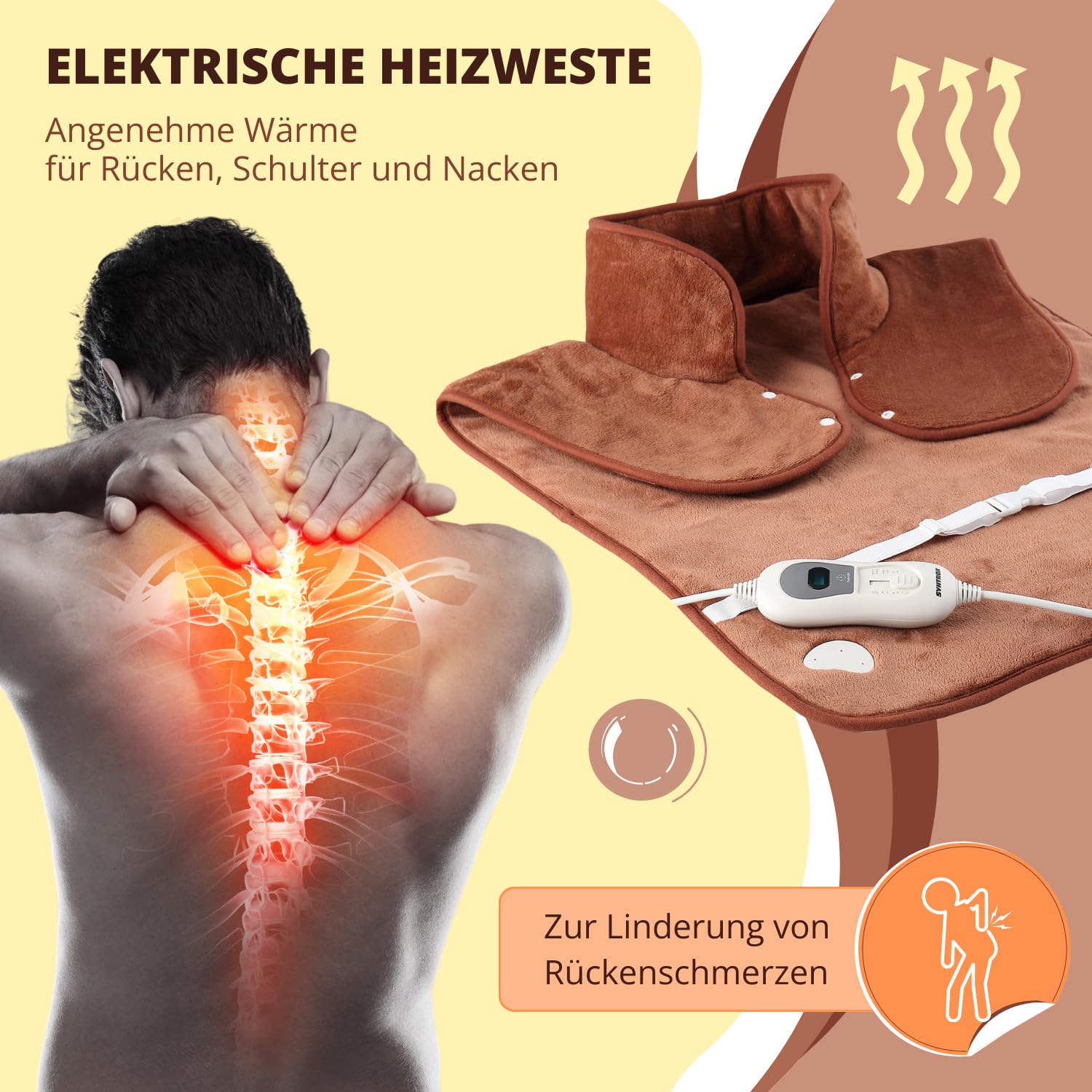 Syntrox Germany Wärmegürtel für Rücken Hainas | Rückenwärmer | Nackenwärmer Heizweste, Wärmebehandlung, Temperaturstufen, Überhitzungsschutz, Wellness-Produkt, Entspannung zu Hause