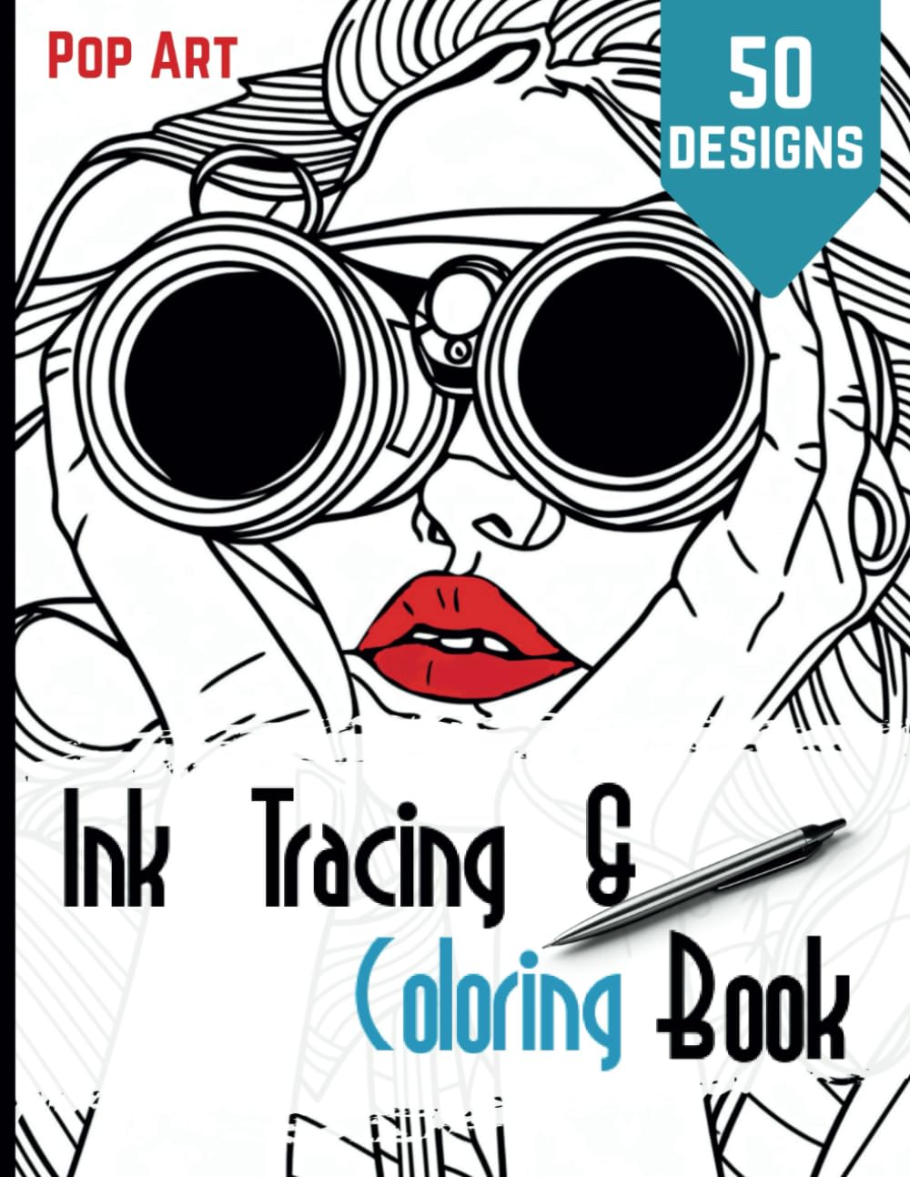 Ink Tracing & Coloring Book: – Pop Art Designs| An Easy and Mindful Activity for Anxiety Relief | Follow Bold Lines and Reveal a Unique illustration | Black Background