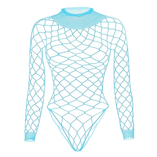 Tosmifairy Fishnet Bodysuit Top for Women Stretch One Piece Long Sleeve Mesh Rave Romper Body Suit