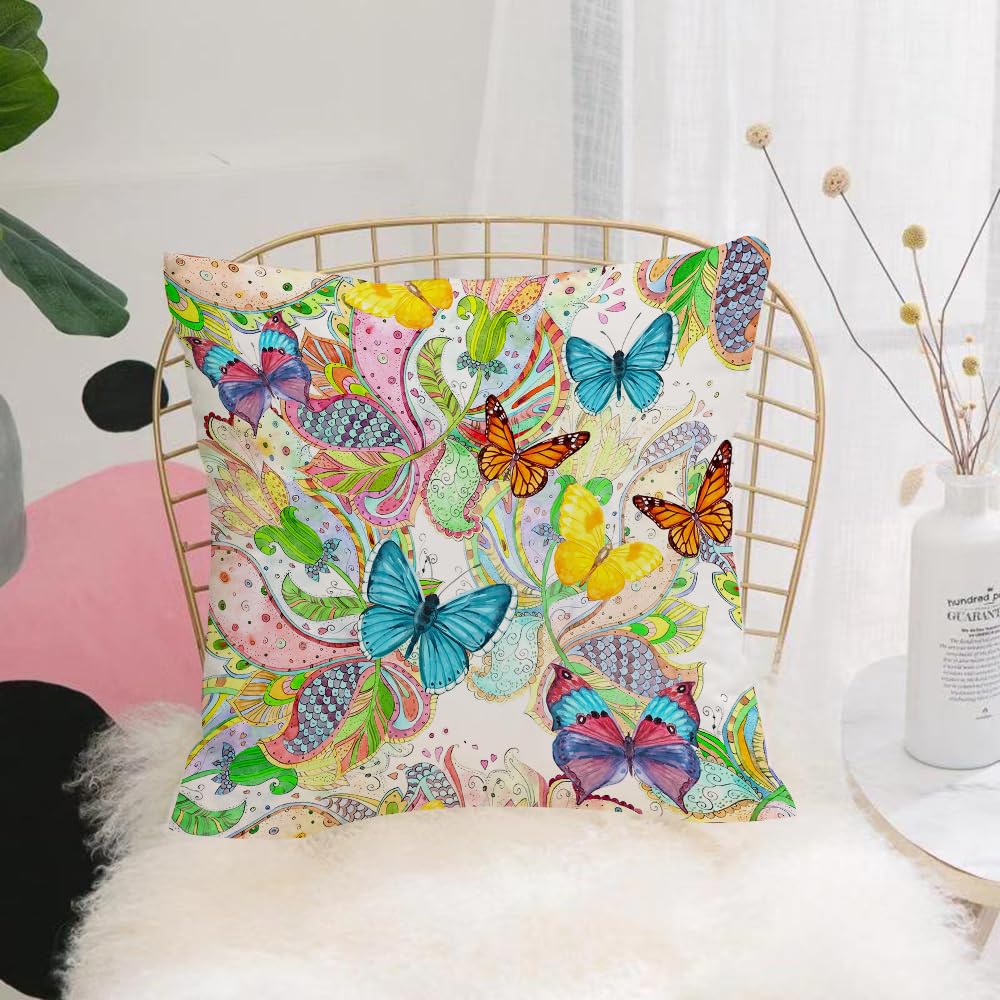 HYOSXW Cushion Cover,Throw Pillow Case Home Decorative for Living Room Bedroom Sofa Chair 16X16 Inch,magic flora and butterflies. watercolor painting,Pillowcase 40X40cm