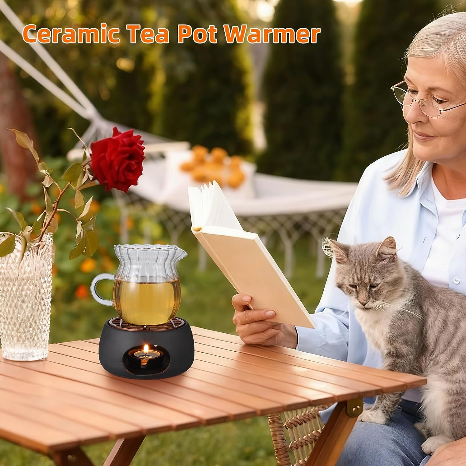 SEWACC Ceramic Teapot Warmer, 4. 72 X 2. 36 Inches Japanese Style Teapot Heater with Tealight Holder for Heating Tea, Coffee and Milk (Candles Not Included)