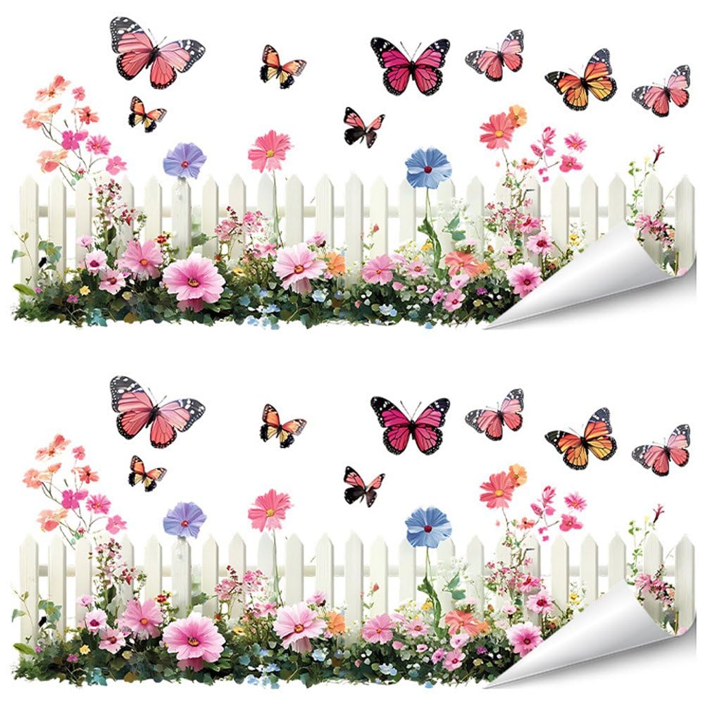 Fituenly 2pcs Woodland Mushroom Wall Decals Butterfly Mushrooms Wall Stickers Peel and Stick Wall Art Stickers for Girls Bedroom Nursery Living Room