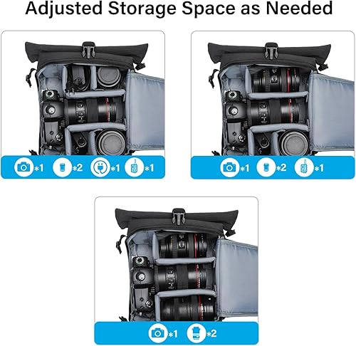 Miniatura 2 de MOSISO Bolsa cruzada para cámara DSLRSLRSLRsin espejo, funda de lona para cámara con compartimento superior enrollable expandible compatible con