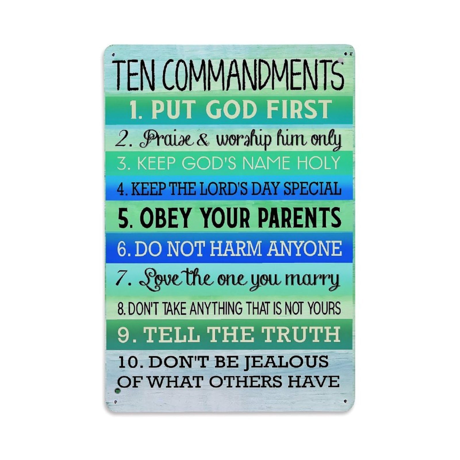 Jdyaojiesheng Vintage Ten Commandments List Print Tin Sign Retro Metal Wall Decor Metal Poster, Home Bar Garage Farmhouse Cafe Wall Art Decoration 8X12inches