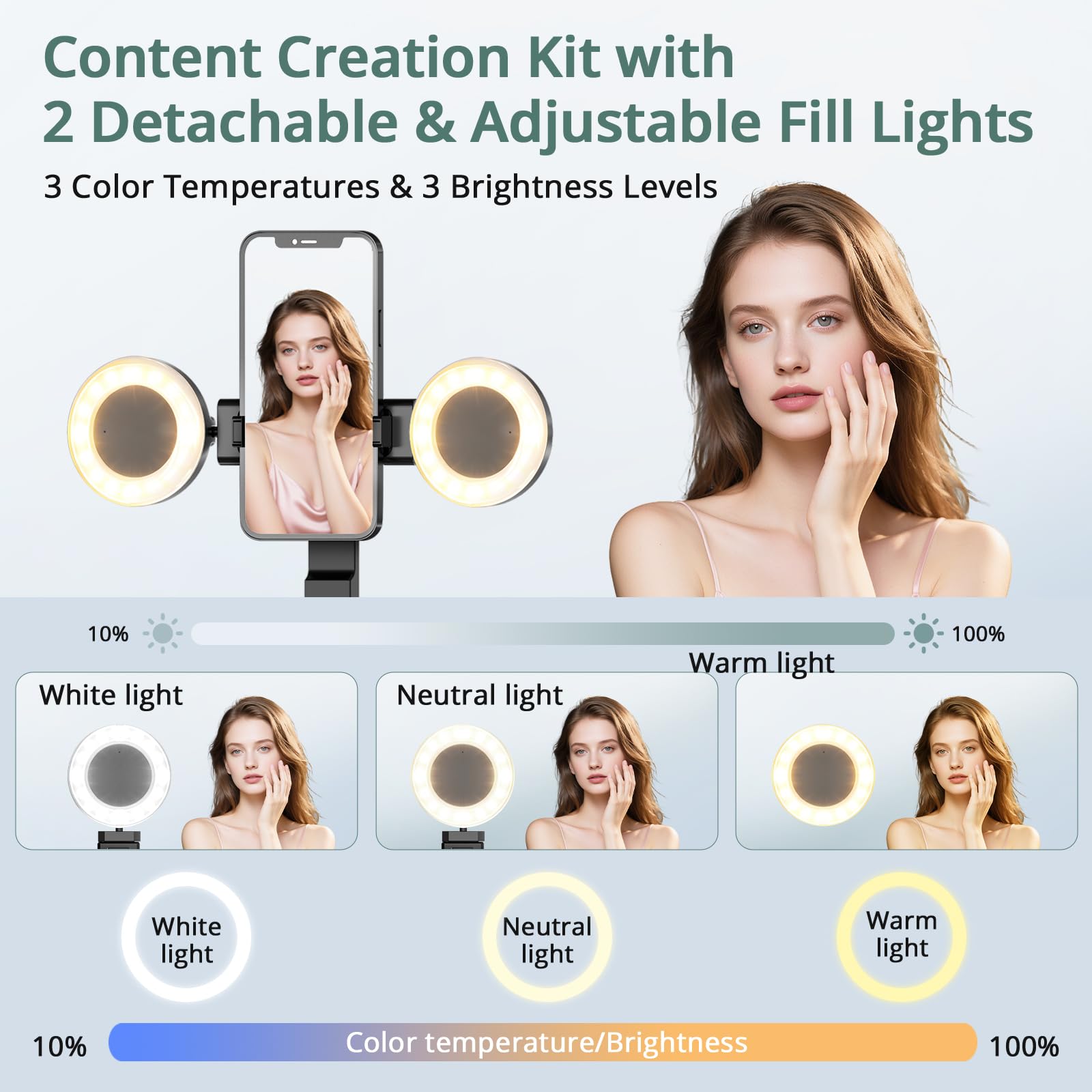 Telefonstativ mit Licht & professionellem Mikrofon, 71 Zoll Auto Face Tracking Stativ 360° drehbar, Bluetooth-Fernbedienung, für iPhone Android, Vlogging-Kit für YouTube TikTok Live Streaming