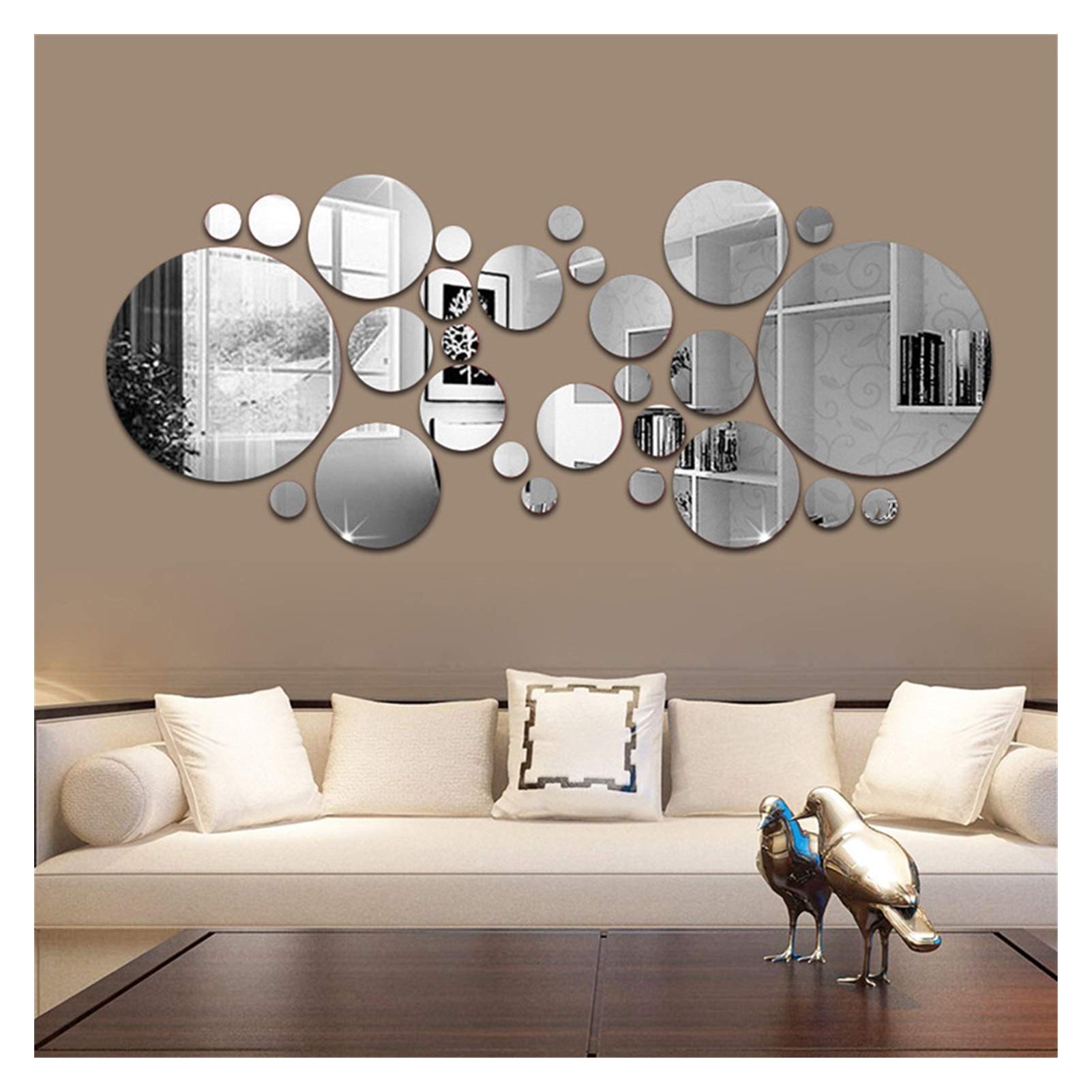 MIROIR,oval Silver--Autocollant Mural Amovible Effet Miroir 3D, Décoration De Fond Ovale