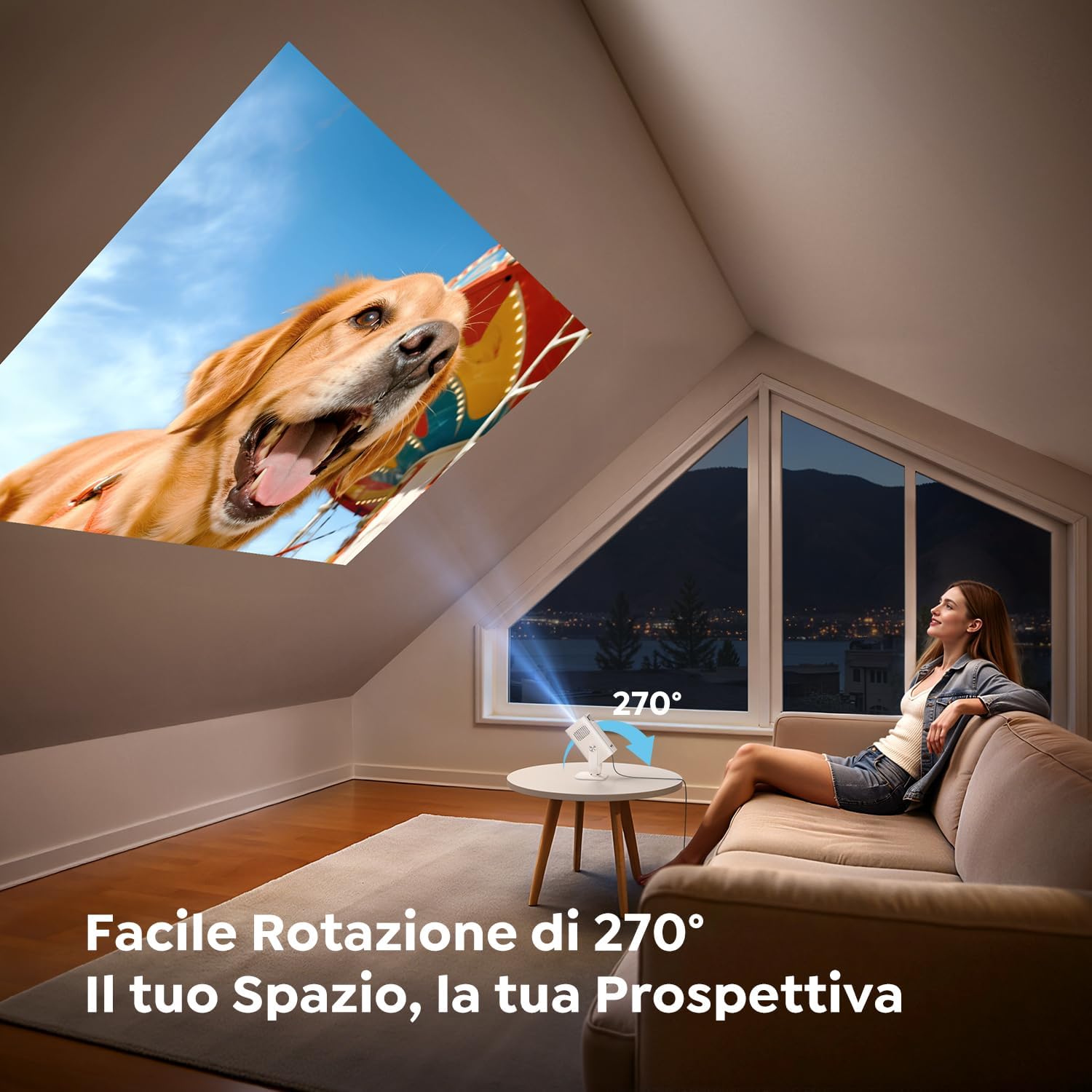 TOPTRO TP2 Mini Projector demonstrating short throw projection
