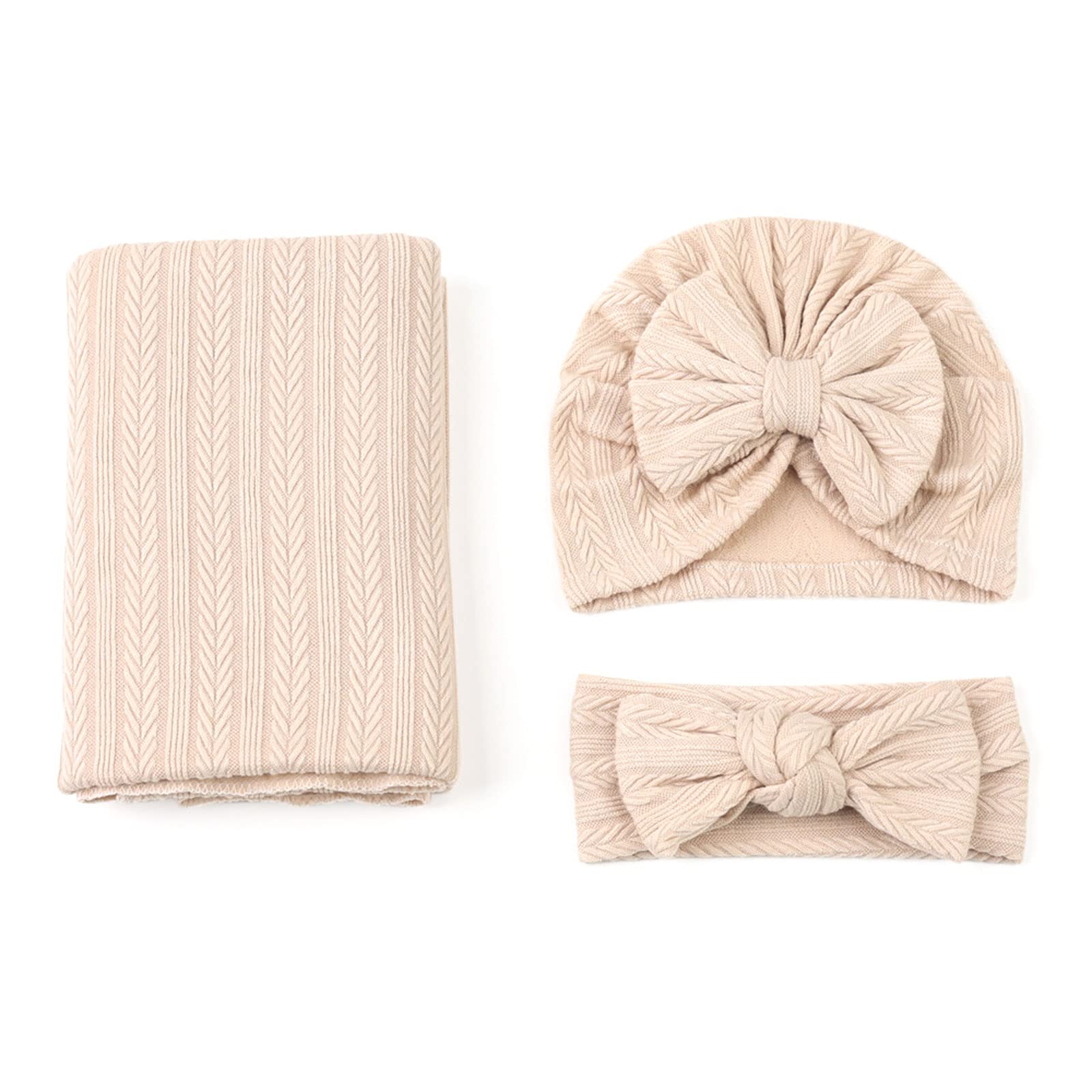 Tsophreniq 3pcs Baby Bowknot Babies Receiving Blankets Hats Headbands Photography Props Set for Girls Boys Shower Gift Baby Blanket Girl