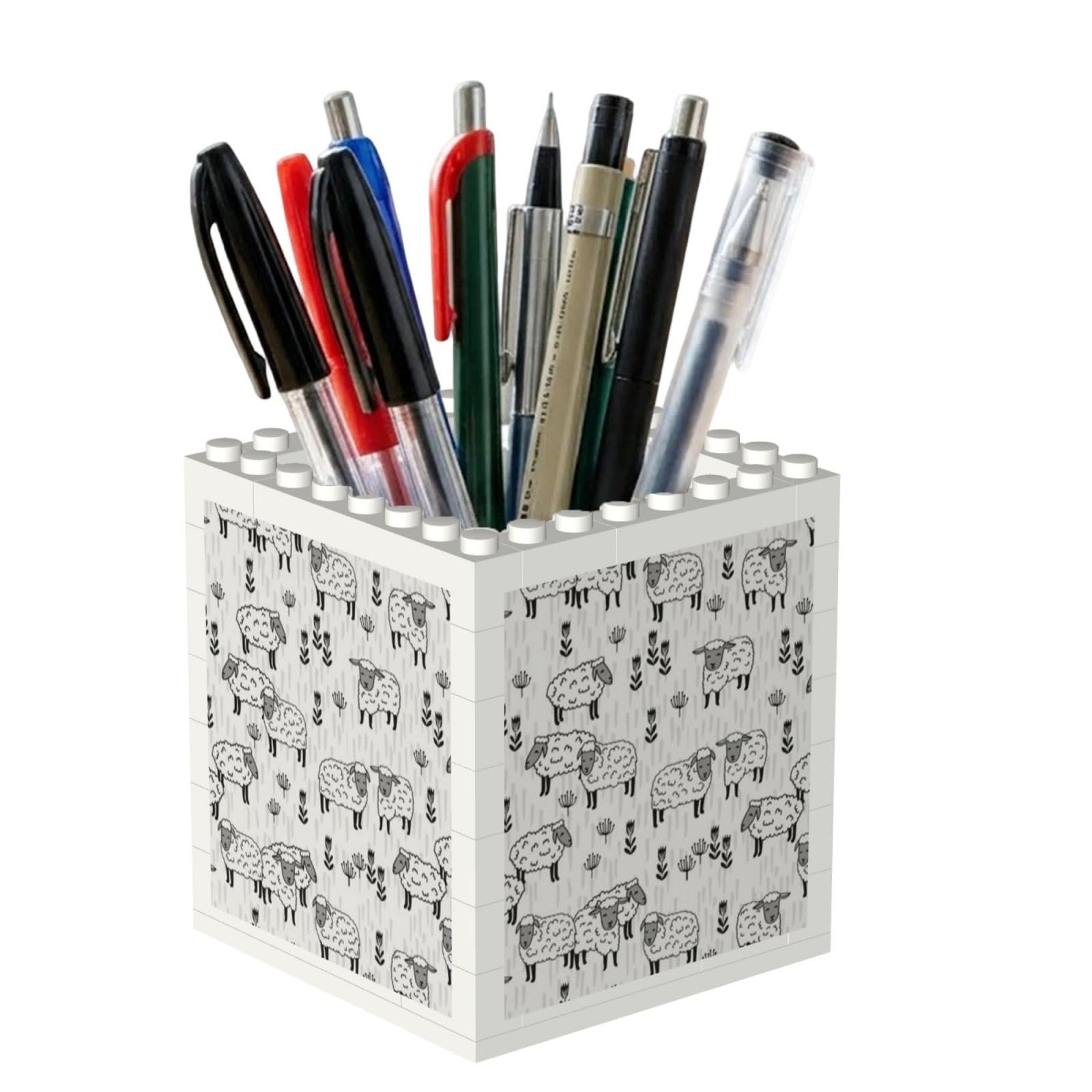 Poadnly Sheep Grey And White Farm Animals Design, Pen Pot Pencil Holder for Office Home School, Compact Desk Organiser for Office Stationery