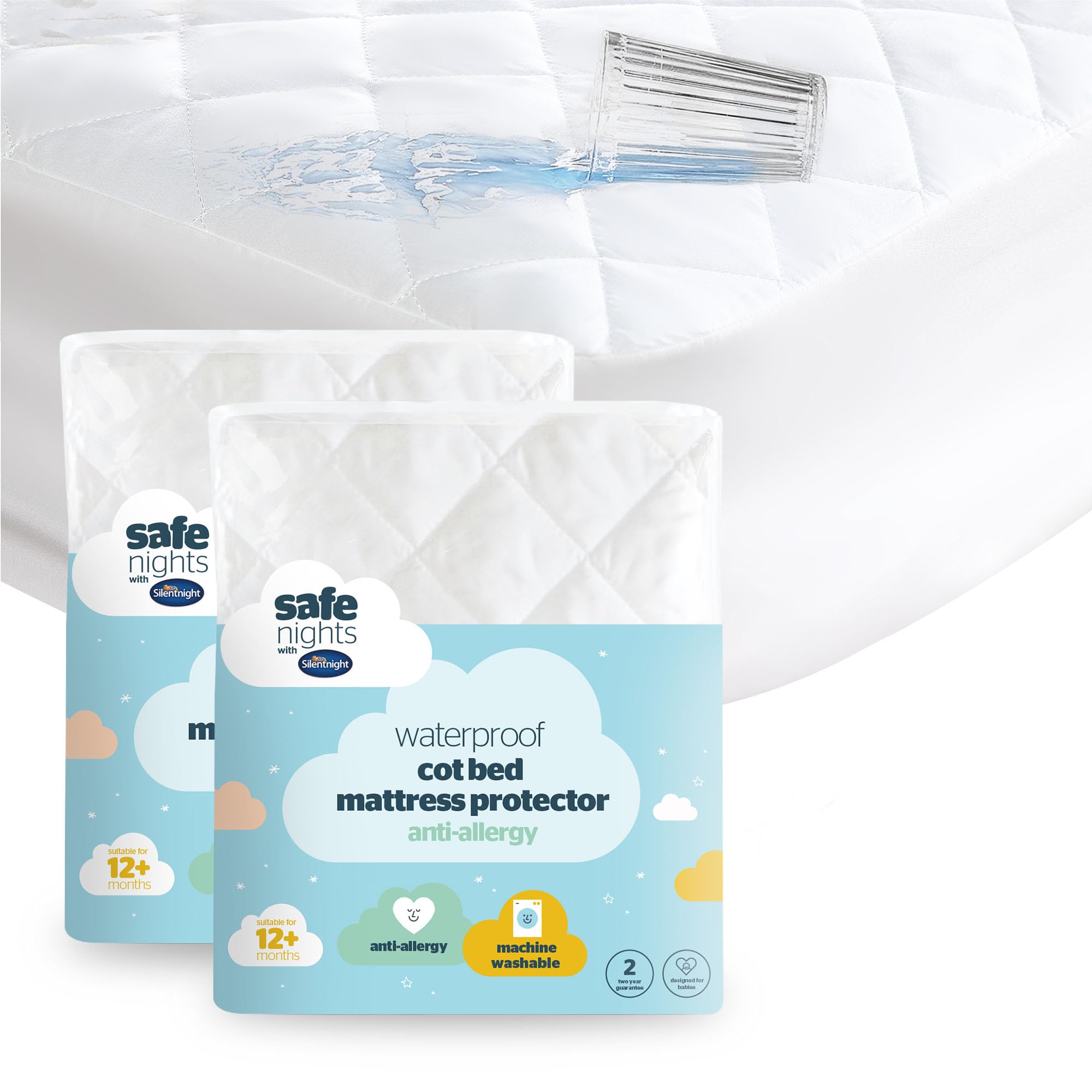 Silentnight Cot Bed Waterproof Mattress Protector, Machine Washable, 2 Pack