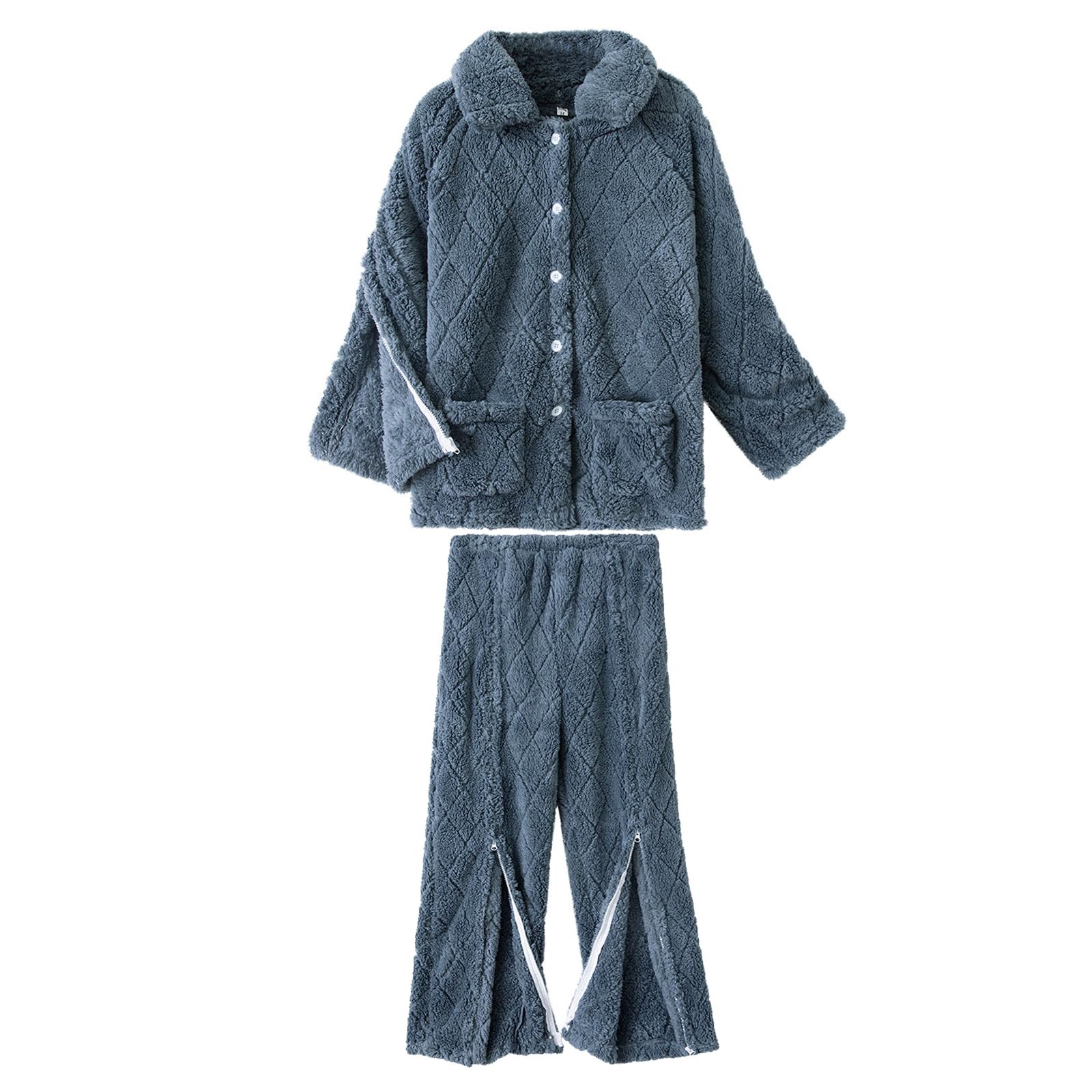 ApuaVireo&Co Męskie, puszyste, puszyste piżamy dla pacjentów leżących w łóżku, zimowe, flanelowe piżamy, odrywane ubrania(Grey,L)