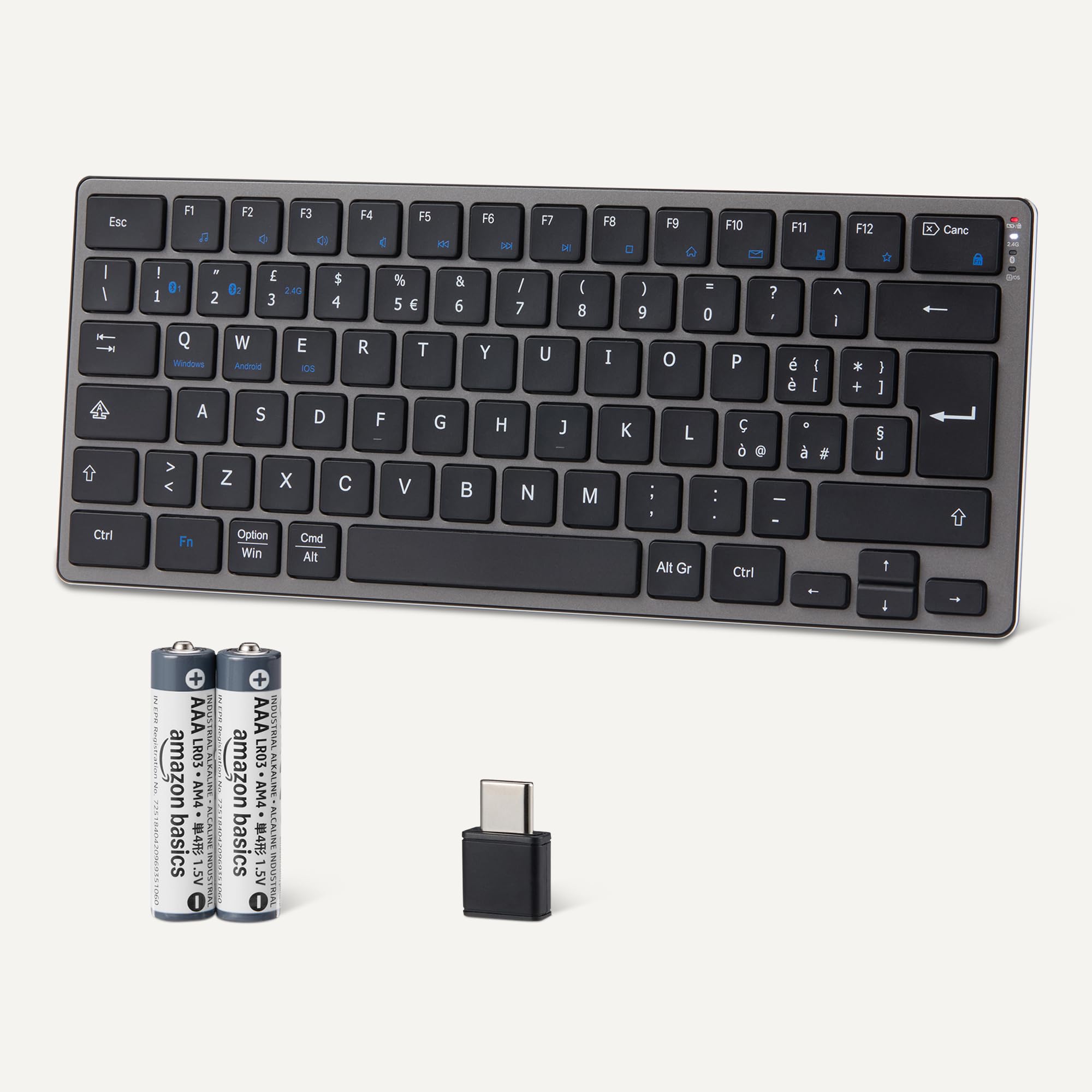 Amazon Basics Tastiera wireless per tablet, portatile, compatibile con PC, MacOS, laptop, smartphone, tablet