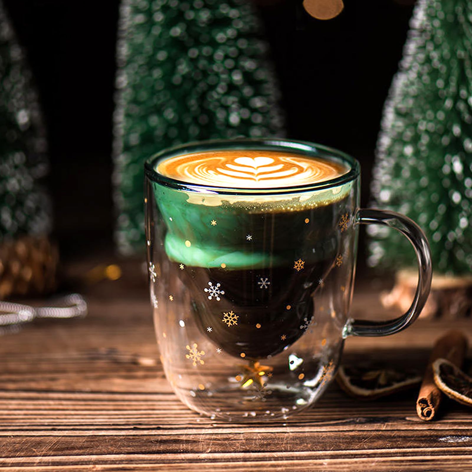 Tazza Di Natale A Doppia Parete Con Albero - Vetro Borosilicato 300ml, Include Coperchio, Cucchiaio E Calzini, Regalo Perfetto