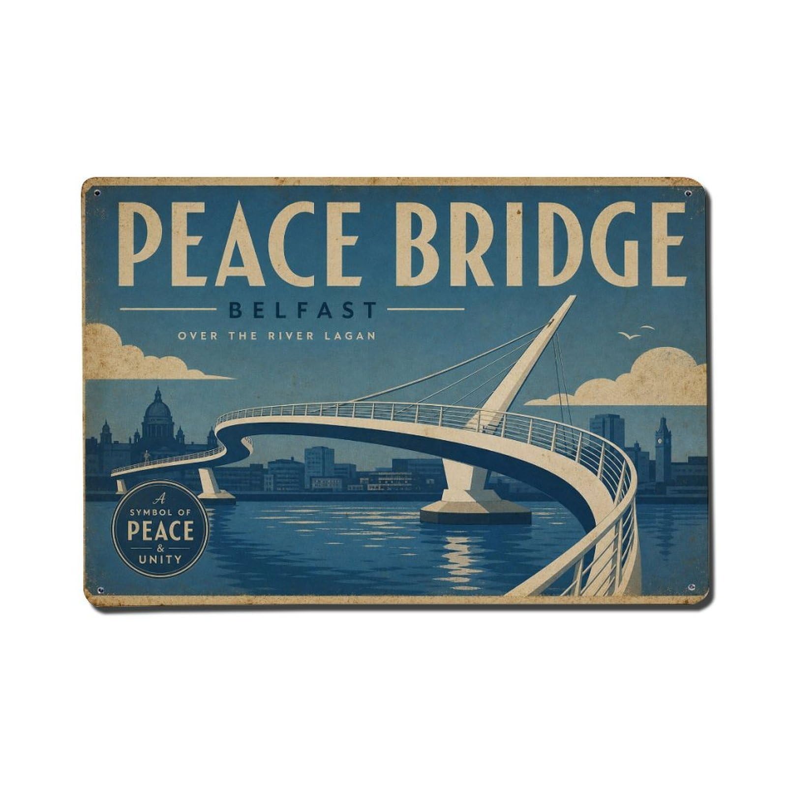 Belfast Lagan River Urban Waterfront Heritage Travel Metal Tin Sign Plaque Wall Decor for Cafe, Man Cave, Club Bar, Office, Home Garden Round Metal Poster 8x12Inch