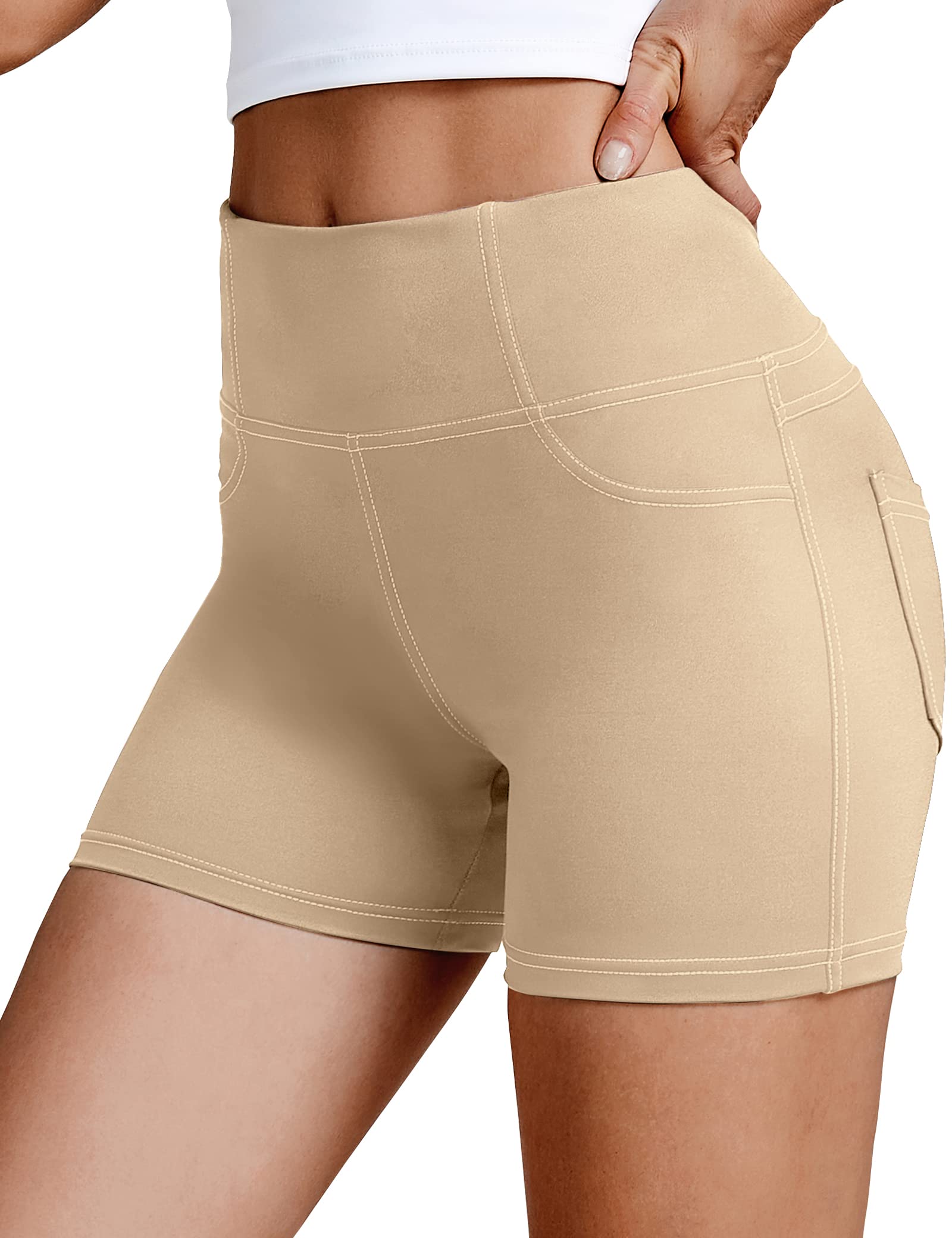 VOOVEEYA 5"/8" High Waisted Yoga Biker Shorts with Pockets for Women - Butt Lifting Workout Spandex Booty Gym Shorts