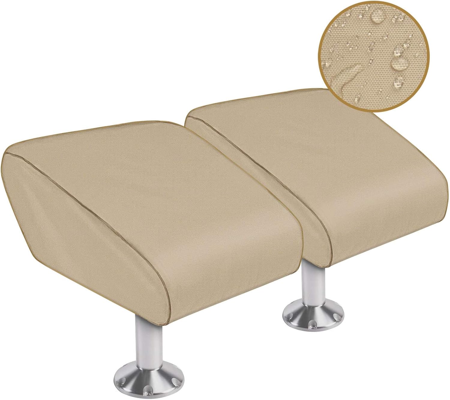 iCOVER Boat Folding Seat Cover - 600 Denier Canvas Waterproof Heavy-Duty Weather Resistant Material Trailerable Fishing Chair Covers Beige 2 Pack