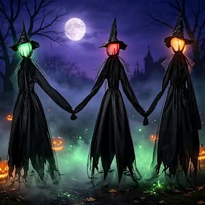 Set of 3 Light-Up Halloween Witch Yard Decorations, 4.6 ft