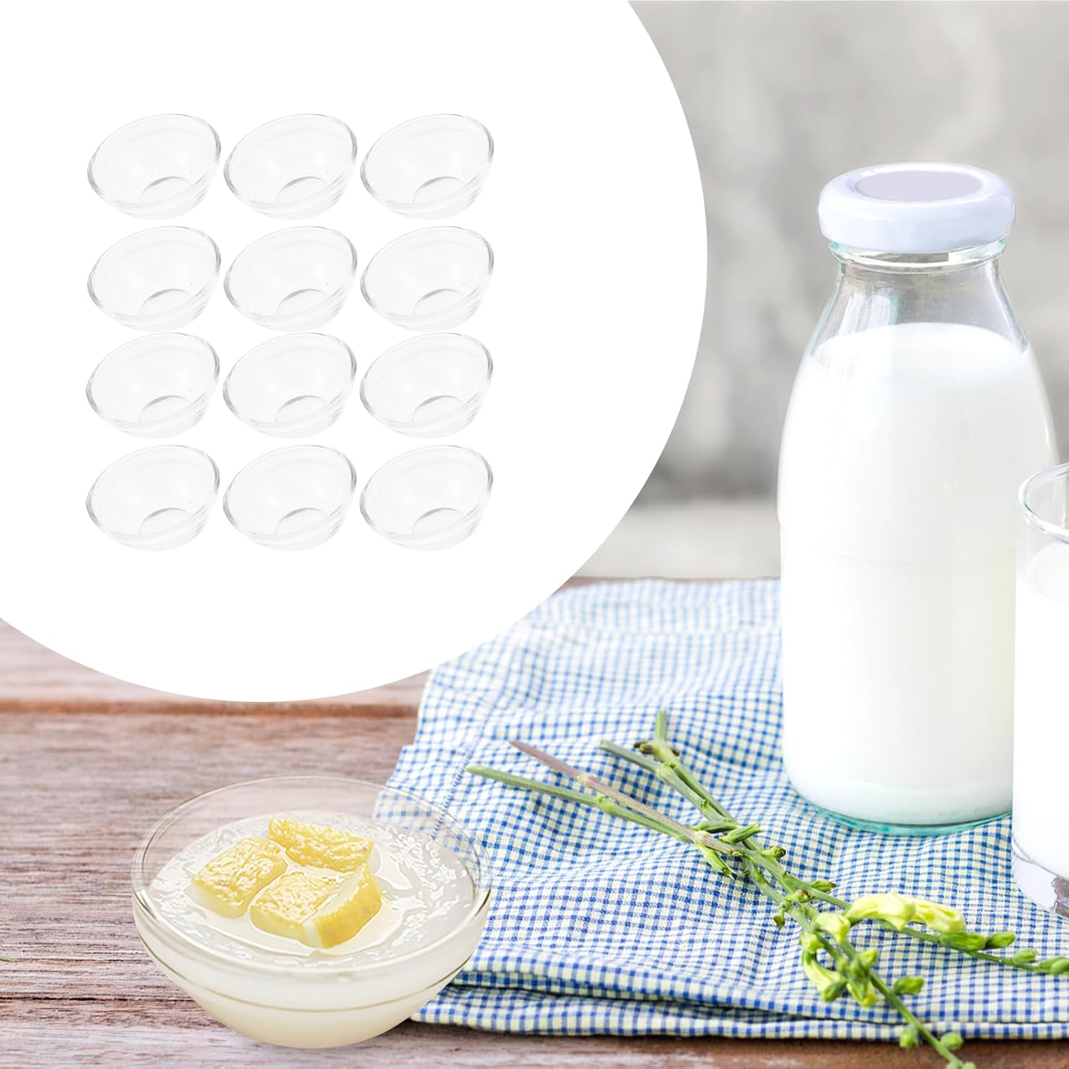 DOITOOL 12Pcs Clear Glass Bowls for Pudding, Desserts, and Food Prep - Stackable, Microwave Safe, 2.4 Inch