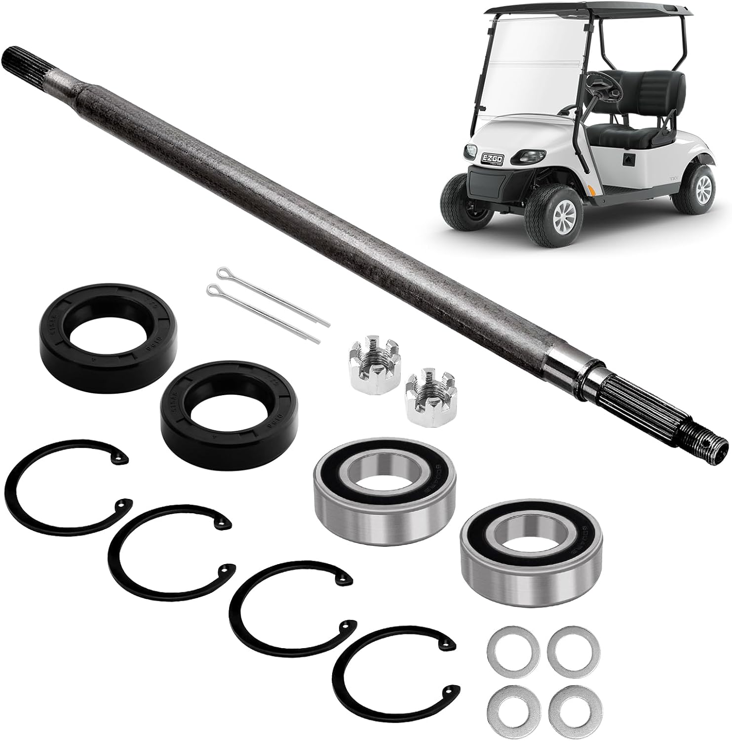 Golf Cart Rear Axle Shaft with Bearing Seal Kit for 1994-2013 EZGO TXT/Medalist Electric Models, Replace # 20377-G11 Driver Side (23 7/8" Length) 24-Teeth Splined Axle Shaft Assembly