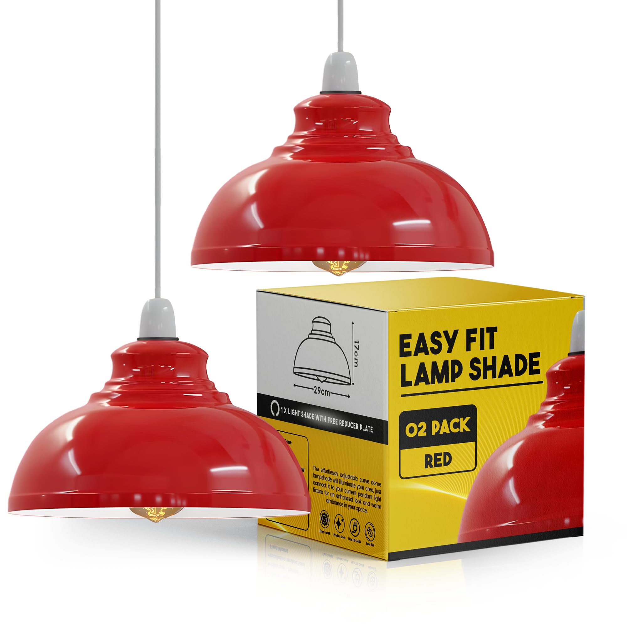 Metal Ceiling Lamp Shade E27 Easy Fit Pendant Lightshade for Kitchen, Bedroom, Living Room Vintage Dome Lampshade 29cm with Reducer Ring, Modern Home Décor Lighting Fixture