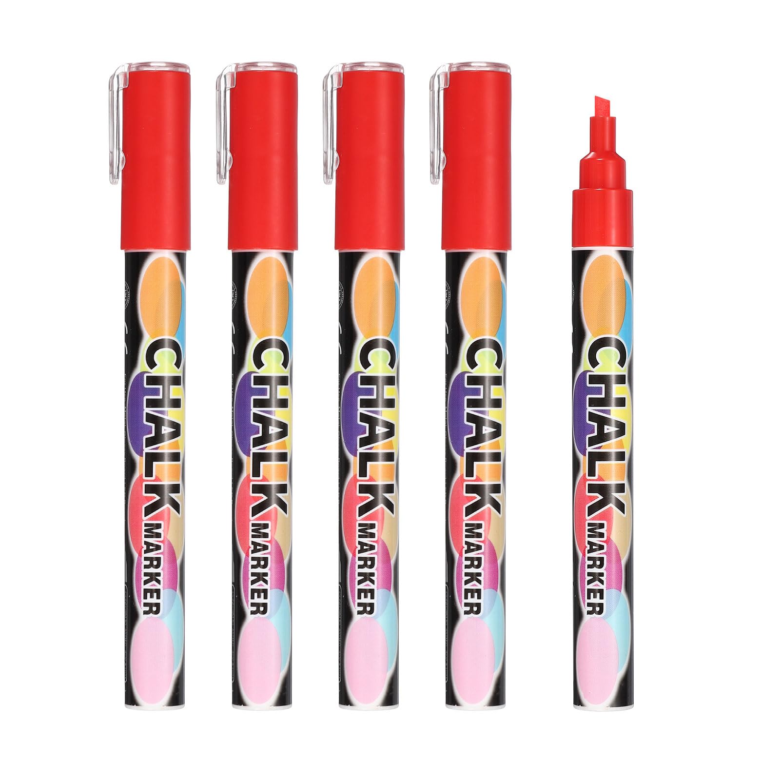 PATIKIL Liquid Chalk Markers 3mm, 5 Pcs Chalkboard Markers, Dry Erase Chalk Pens with Erasable Wide Fine Tip Wet Erase for Chalkboard Windows Blackboard Car Mirror Glass, Red