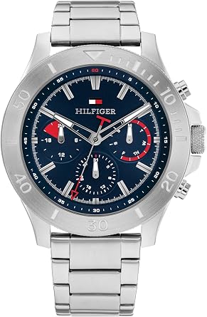Tommy Hilfiger Analogue Multifunction Quartz Watch for Men with Silver Stainless Steel Bracelet - 1792113