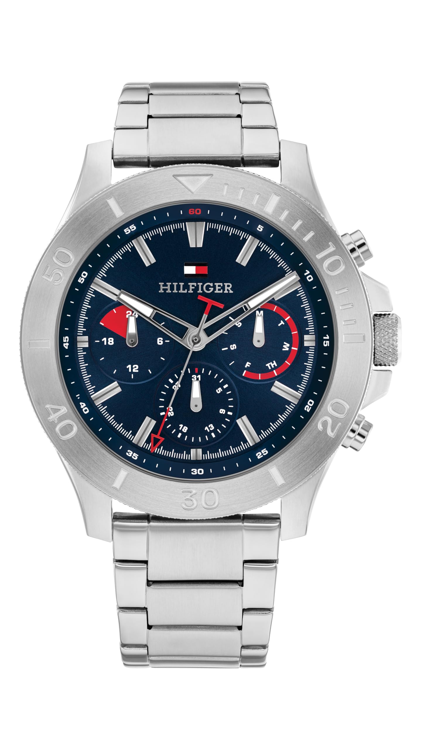 Tommy Hilfiger Reloj Analógico de Cuarzo Multifunción para Hombre con Correa de Acero Inoxidable Plateada - 1792113