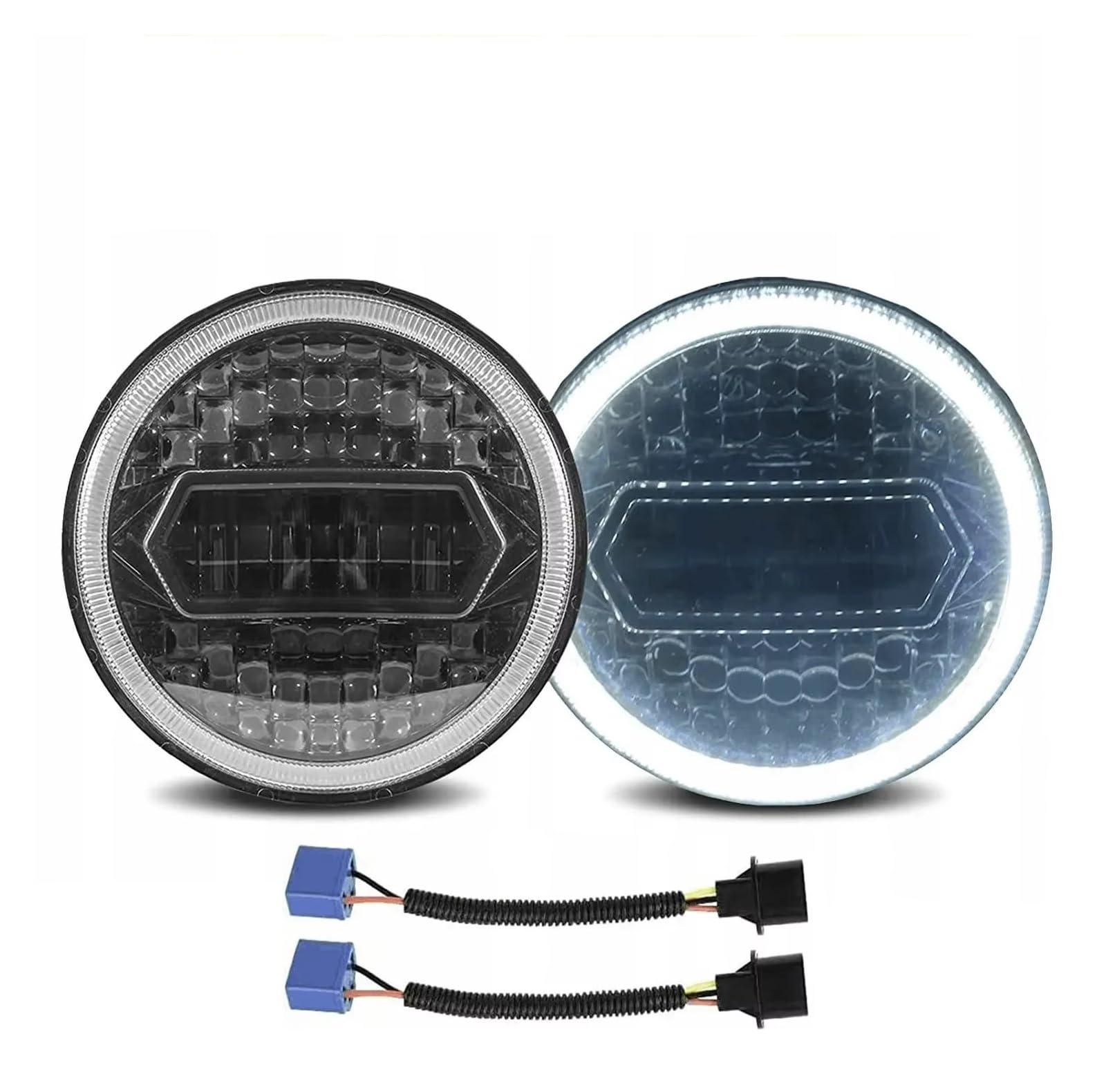 Faro anteriore Per Jeep Per Wrangler 2 Pezzi 7 Pollici LED Faro Rotondo DRL Rotondo 7 '' Luce Per Auto Con Occhio Di Angelo Giallo E Bianco