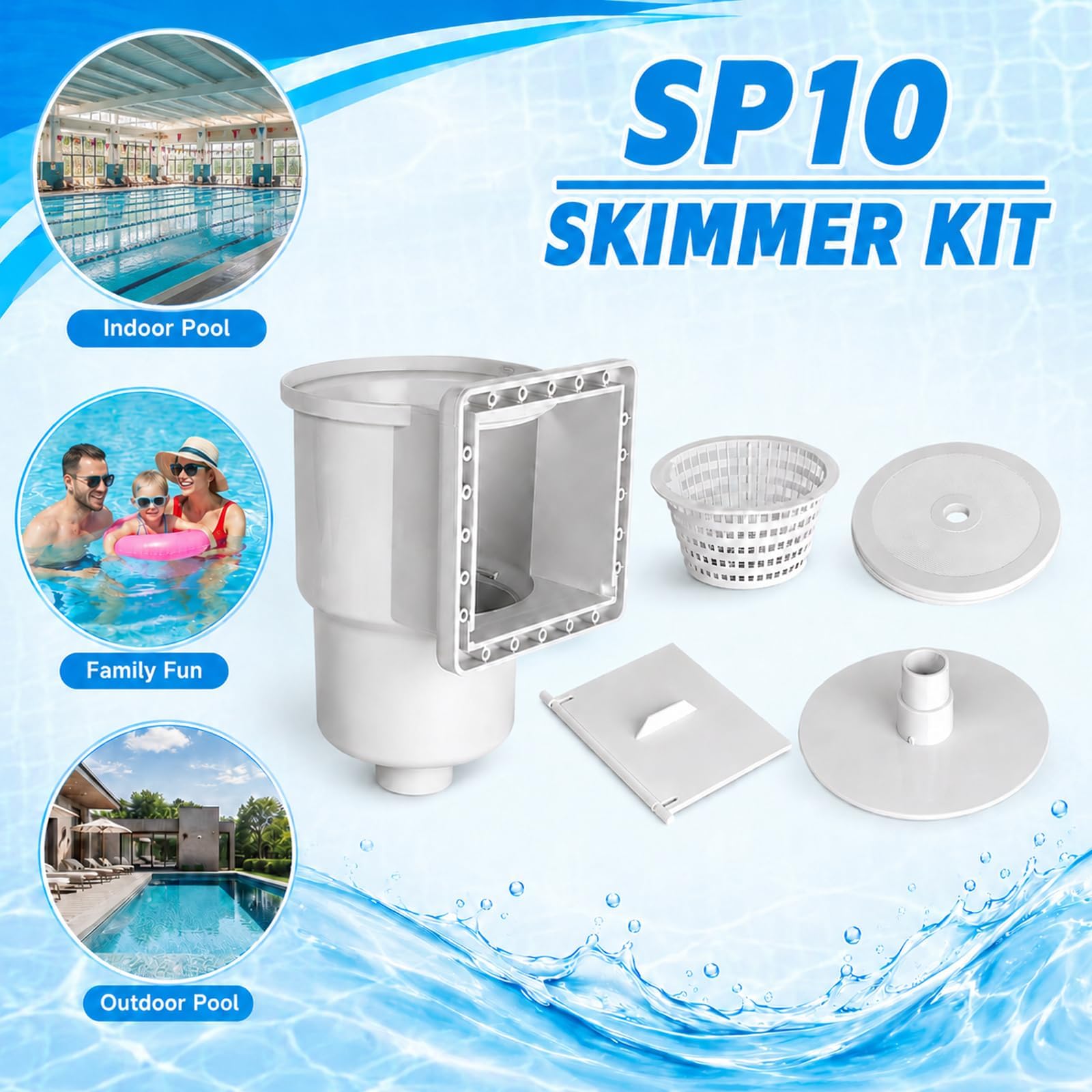 SP1091LX Kit universal de skimmer para piscina sobre el suelo con accesorios, compatible con aberturas de pared estándar de 6 pulgadas, sustituye a los modelos SP1090, SP1091ES, SP1095ES