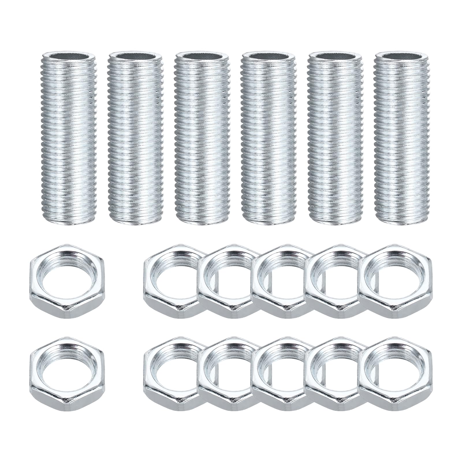 sourcing map 6Pcs 1.4" Lamp Pipe Nipples Kit with Lock Nuts, M12x1.25 Fine All Threaded Hollow Tube Lamp Repair Hardware Fasteners for Chandelier Ceiling Lamps Assembly DIY, White Zinc