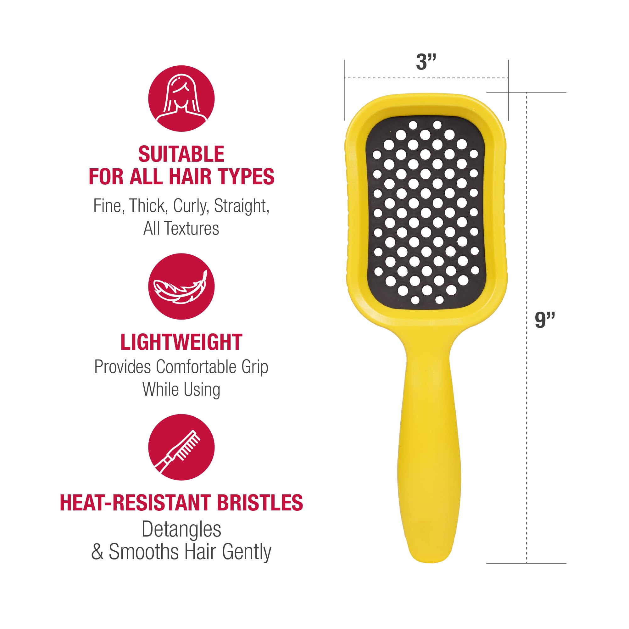 RED by Kiss Dry Vent - Cepillo de cabello resistente al calor, desenredante, secado rápido para cabello húmedo y seco, rizado, grueso y lacio, desenredante ventilado para mujeres, hombres, niños