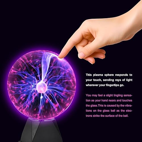 Miniatura 6 de PowerTRC Plasma Ball, 8 inch Plasma Night Lamp, Batter Powered Respond to Touch & Sound Plasma Globe, PartyScience Props, Home Bedroom Decoration