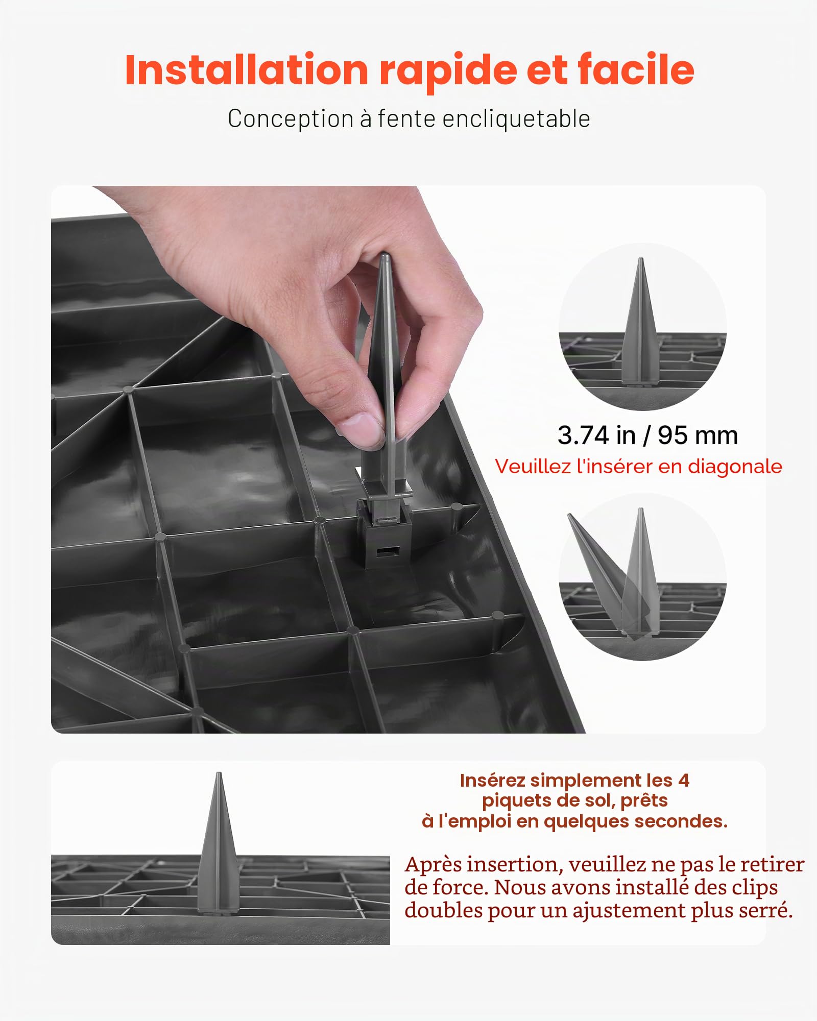 VEVOR Pierres de Marche Jardin, 4 PCS, Dalles de Pas Jardin, 39,5x39,5 cm, Aspect Pierre Naturelle en Résine PC ABS, avec Piquets de Sol, Pavés pour Allée Chemin Extérieure, Pelouse, Terrasse, Gris