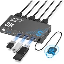 Hearvo USB 3.0 HDMI KVM Switch 1 Monitor 2 Computers, 8K@60Hz KVM Switches for 2 Computers Sharing Monitor Keyboard Mouse Hard Drives Printer,with EDID Adaptive,2*USB Cable and Controller -S7229H