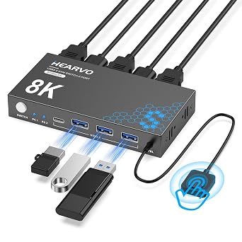 Hearvo USB 3.0 HDMI KVM Switch for 2 Computers 1 Monitor, 8K@60Hz, S7229H