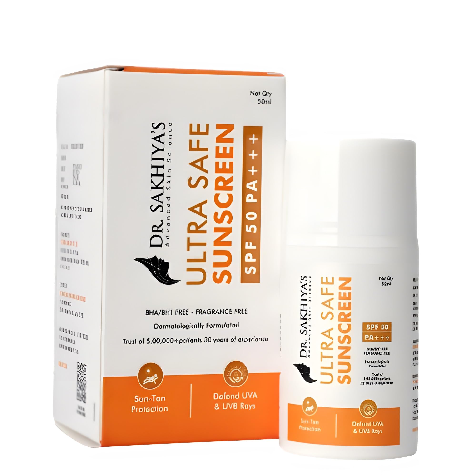 DR. SAKHIYA'S Sunscreen For Broad Spectrum, UVA UVB & Blue Light Sun Tan Protection Non-Sticky, Non Greasy, Waterproof, No White Cast - 50gm (Ultra Safe Sunscreen SPF 50 PA+++)