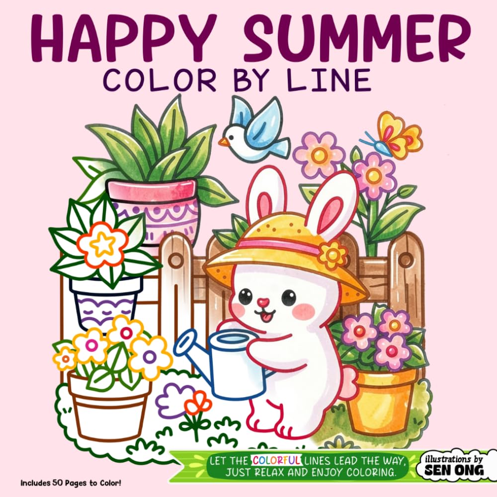 Happy Summer Color By Line: Adorable Pets in Playful and Cozy Scenes