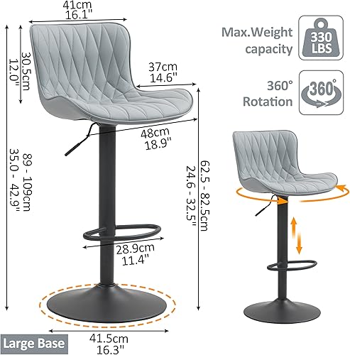 Miniatura 3 de Finnhomy Juego de 2 taburetes de bar, modernos taburetes de bar giratorios de piel sintética de 360, altura del asiento de 24 a 32.5 pulgadas con