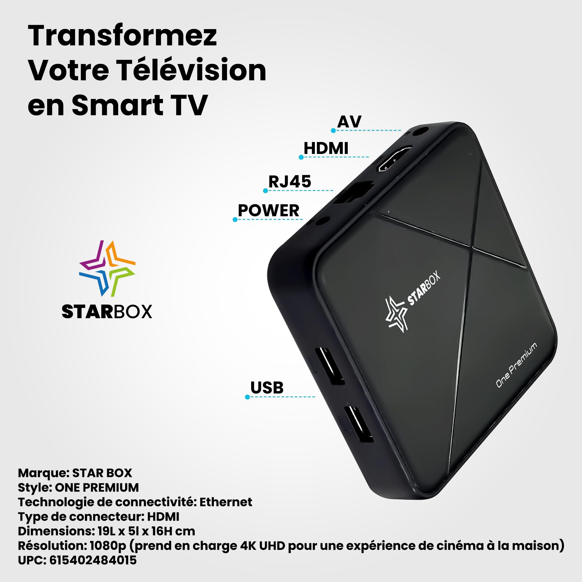 STAR BOX One Premium – Android Box TV, Amlogic S905Y5, Android 14.0, 2GB/16GB, WiFi 6, 4K UHD, Smart TV Box, Quad Core Arm Cortex A55 (One Premium)