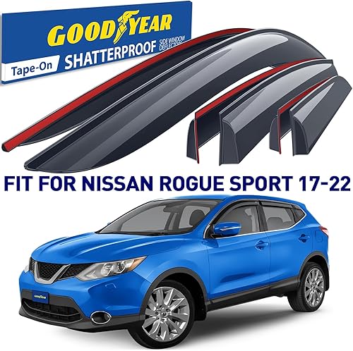 Miniatura 2 de Goodyear Deflectores de ventana inastillables para Nissan Rogue Sport 2017-2023, protectores de lluvia con cinta, viseras de ventana, visera