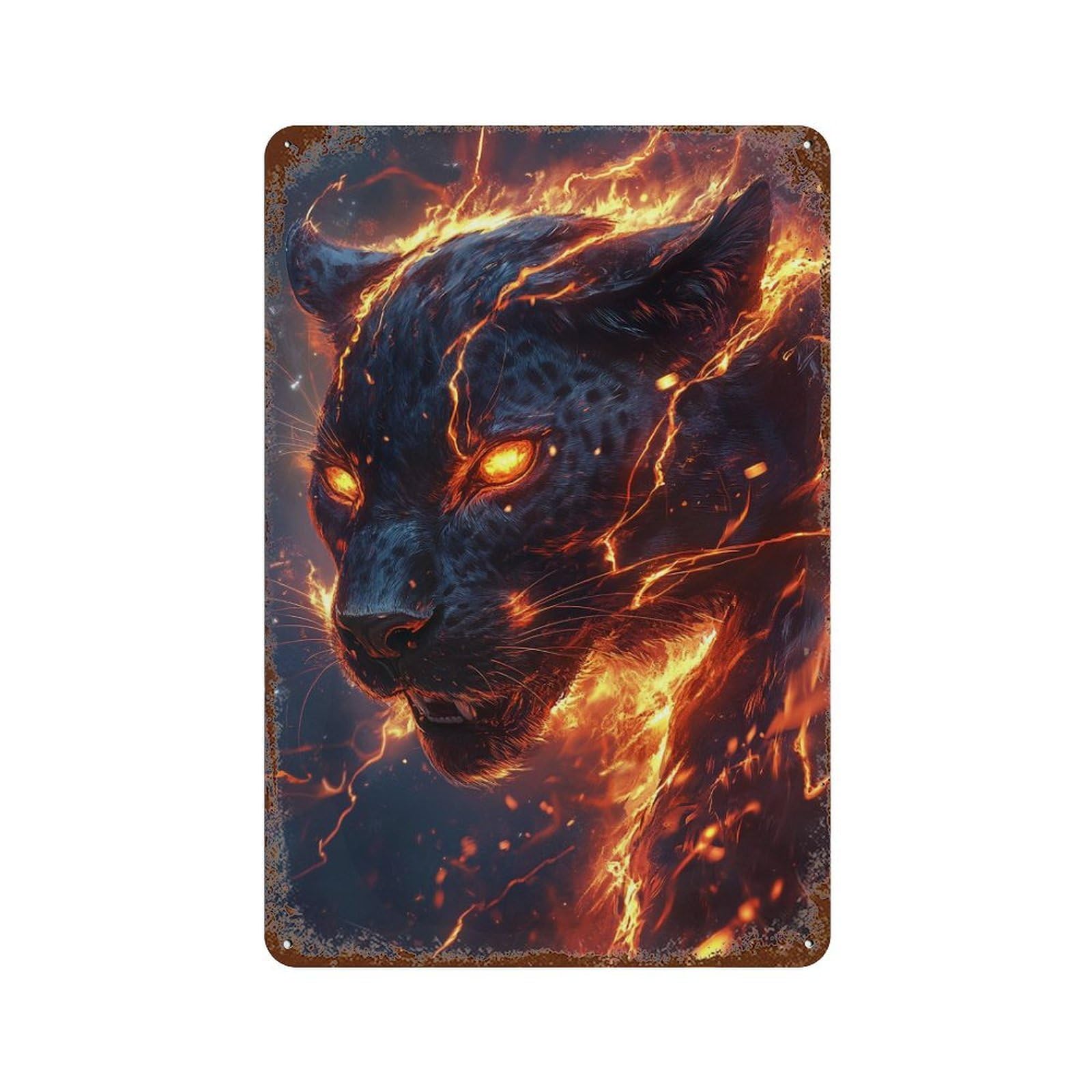 Flaming Leopard Artwork 11.8"x7.9" Rustic Tin Plaque, Industrial Home Decor for Farmhouse, Kitchen And Entryway Decor