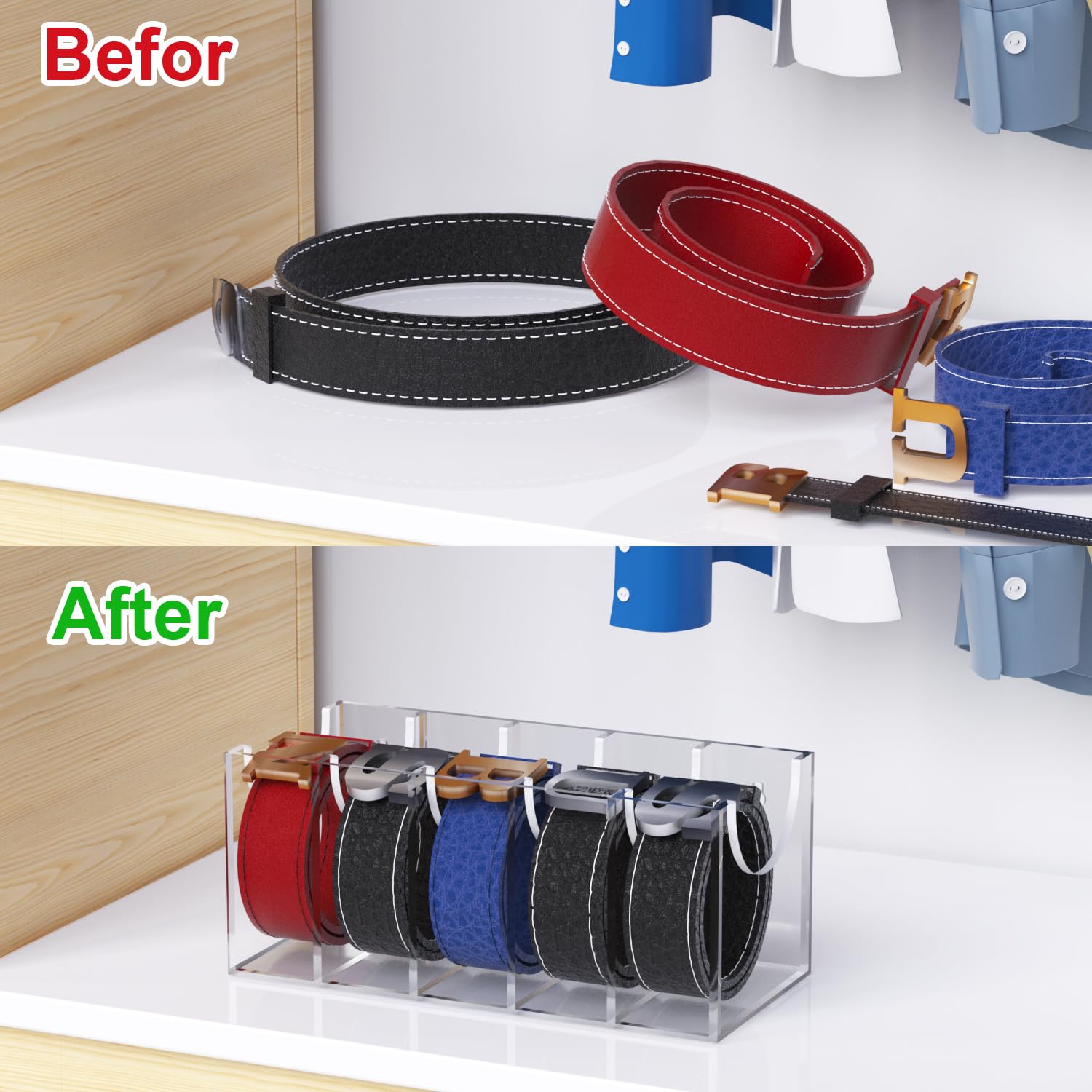 Belt Storage GTI Belt Organizer, 6 Compartments Belt Organizer For Closet And Drawer, Bamboo Acrylic Belt Organizer